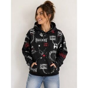 SWIXXZ Trouble Reactive Hoodie Womens Medium Black Graphic Streetwear Mall‎ Goth